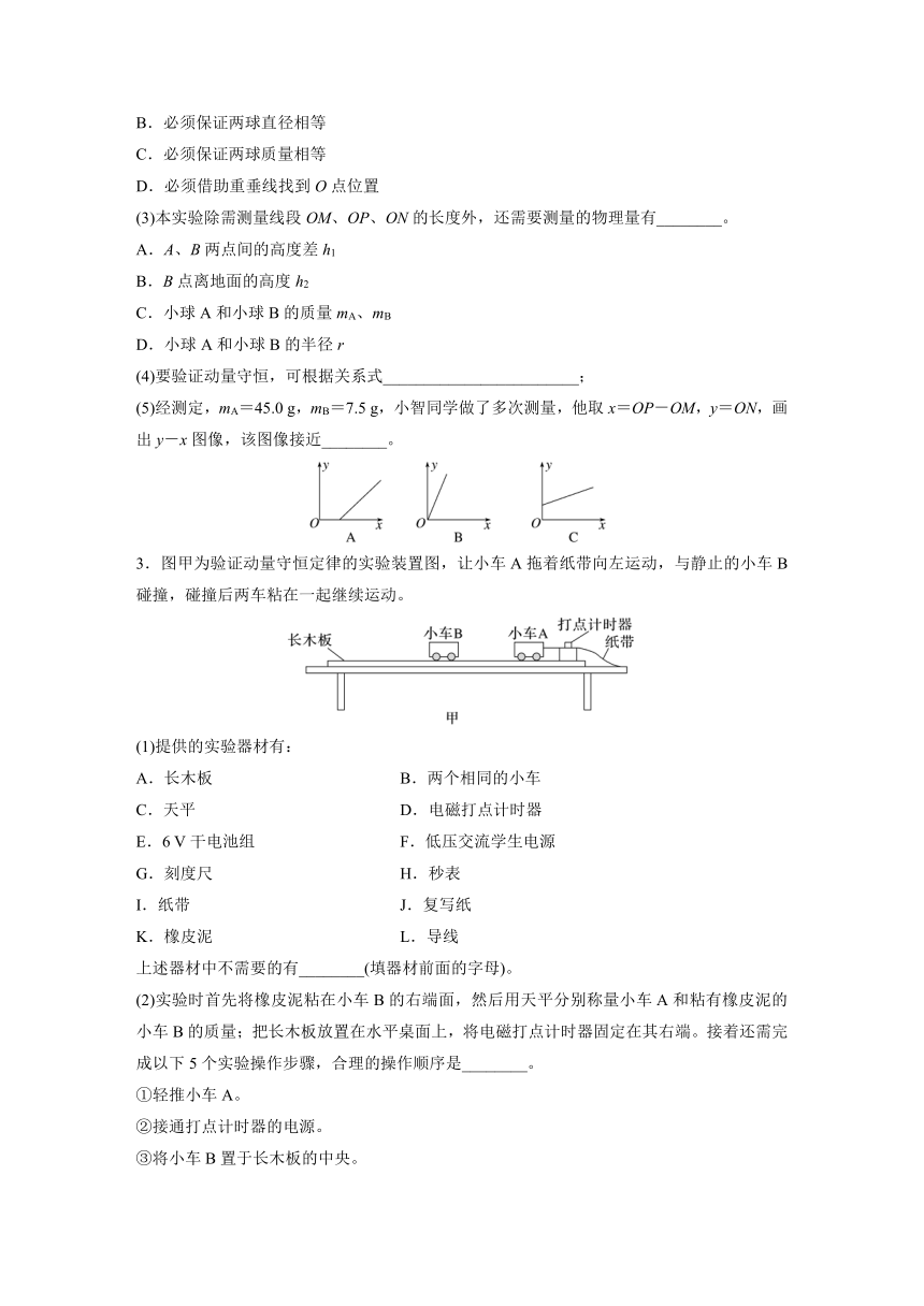 1.4 实验：验证动量守恒定律  同步练（含答案）高中物理人教版（2019）选择性 必修 第一册