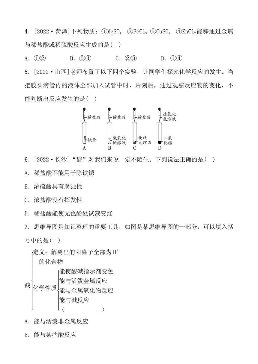 第二单元 第一节　酸及其性质同步练习（无答案）