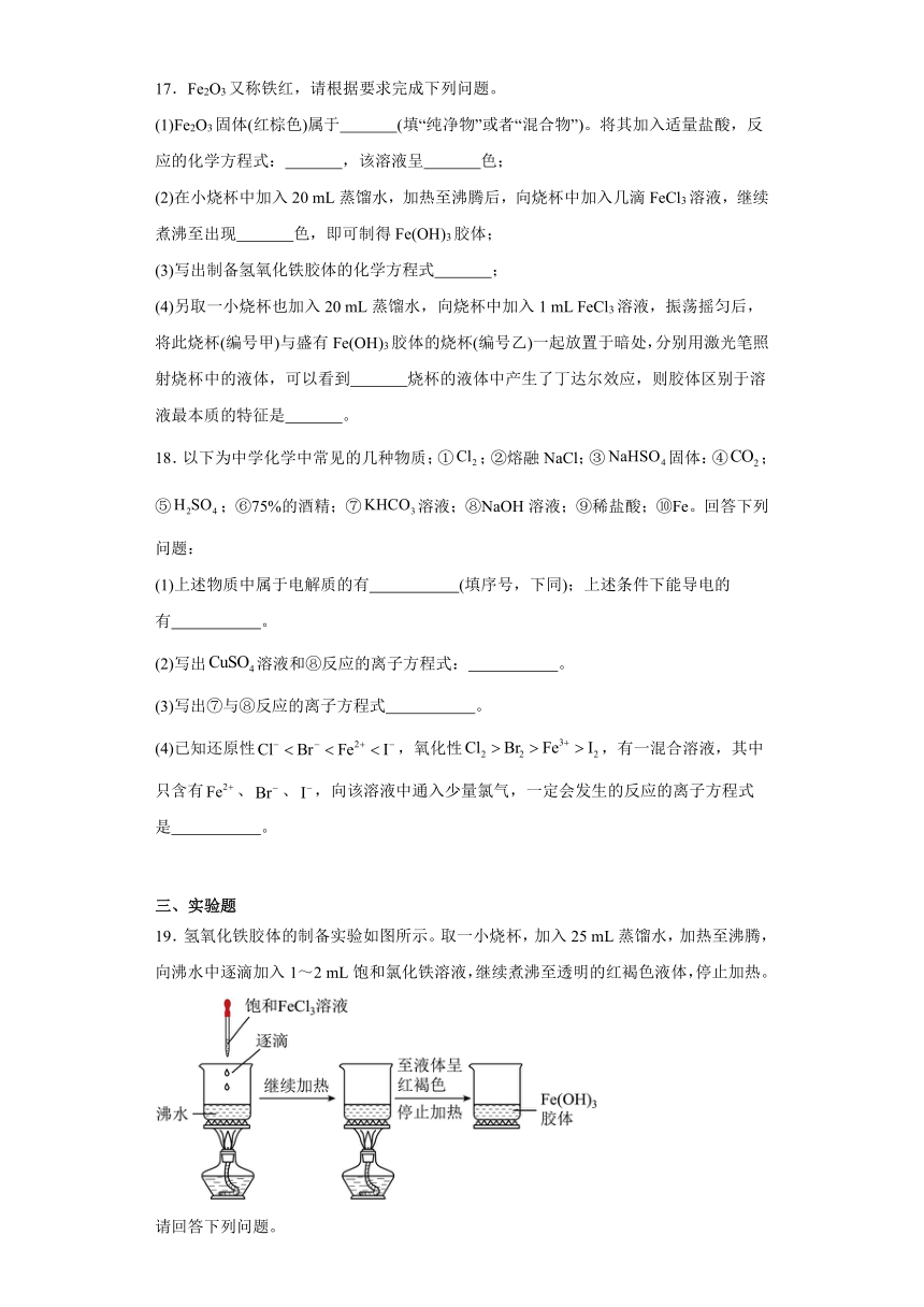 第2章 元素与物质世界 测试卷（含解析）2023-2024学年高一上学期化学鲁科版（2019）必修第一册