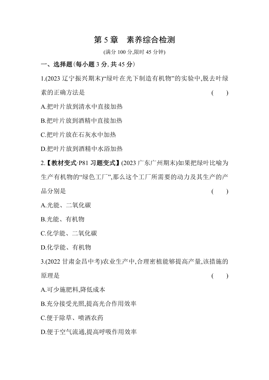 北师大版生物七年级上册第5章　绿色开花植物的生活方式 素养检测（含解析）