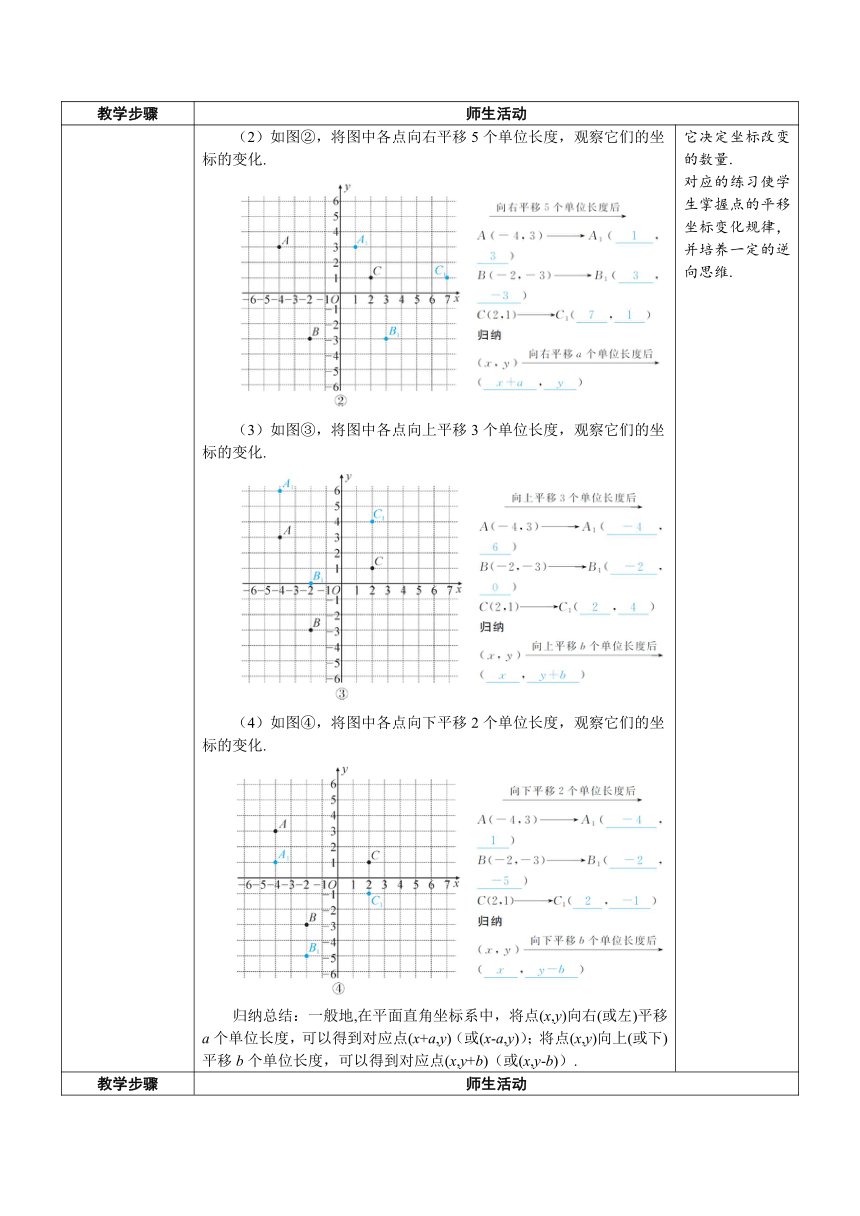 【素养目标】人教版数学七年级下册7.2.2 用坐标表示平移 教案（表格式）