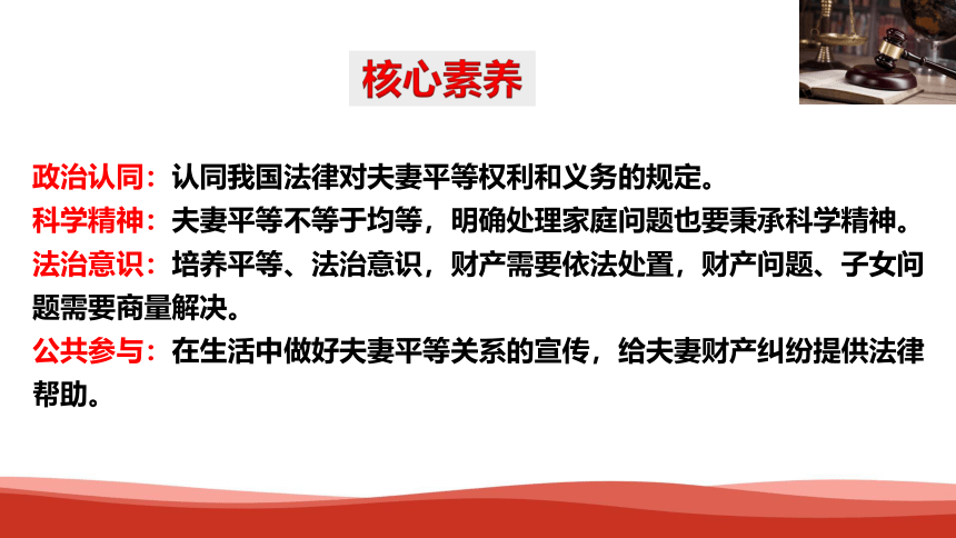 【核心素养目标】6.2  夫妻地位平等课件(共19张PPT+1个内嵌视频)2023-2024学年高中政治统编版选择性必修二法律与生活