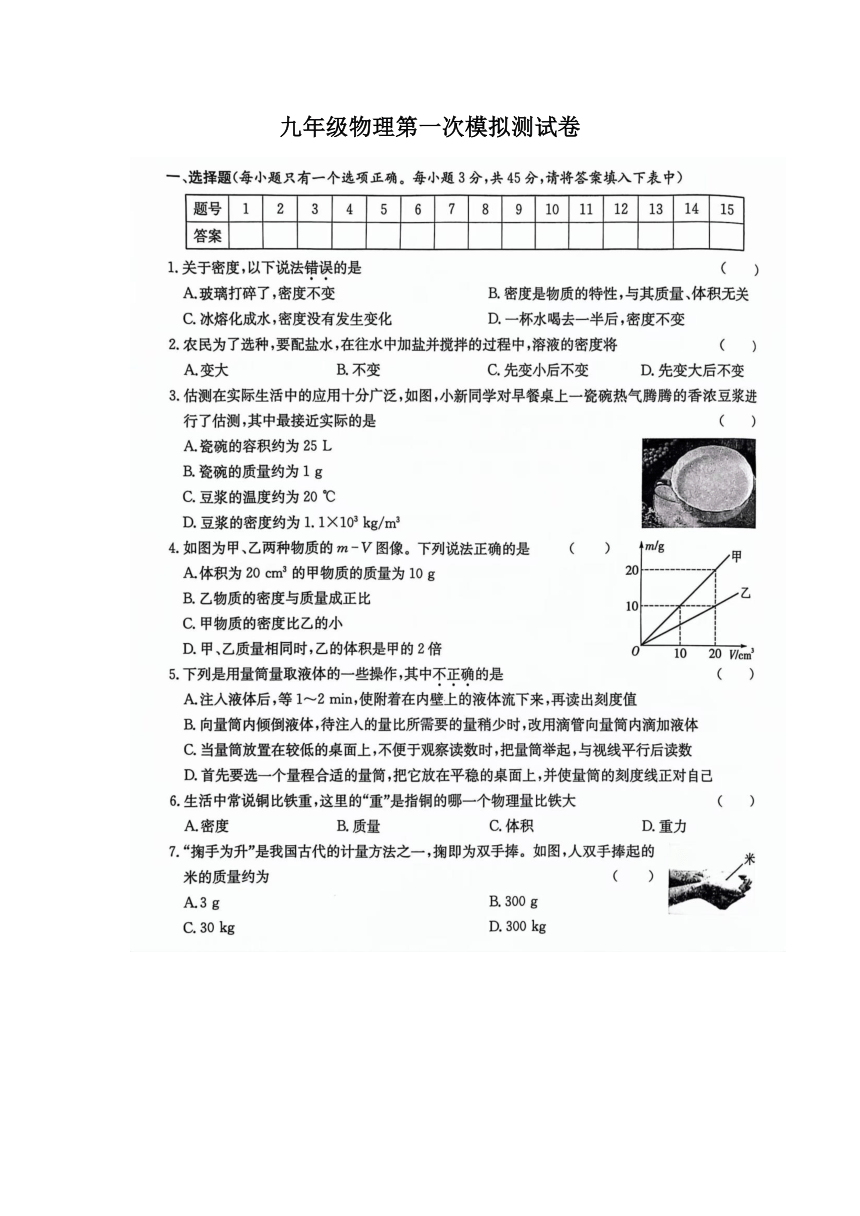 2024年湖南省邵阳市新邵县中考一模物理试题（图片版 无答案）