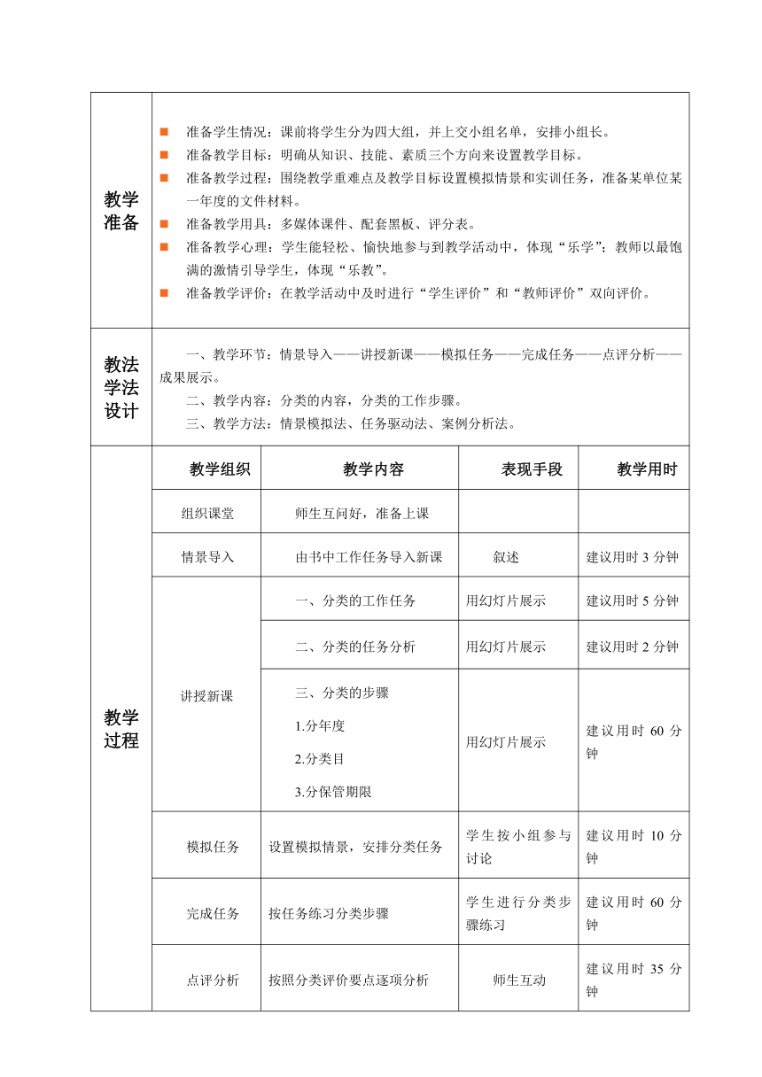 3.1.任务2 分类 教案（表格式）《文书拟写与档案管理》同步教学（高教版）