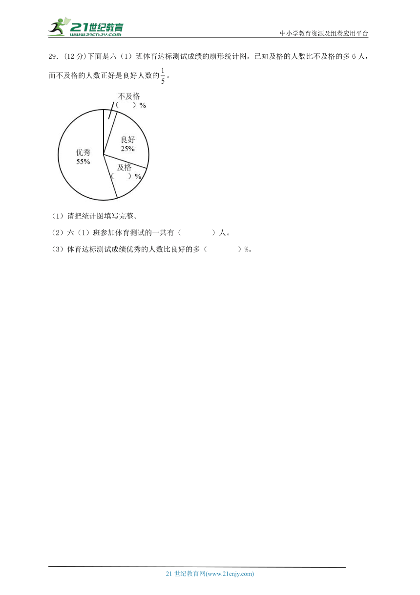 人教版小学数学六年级上册期末综合质量调研卷二（含答案）