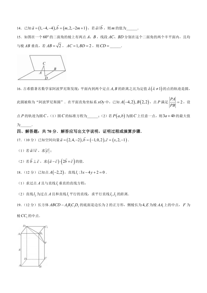 四川天府新区实外高级中学2023-2024学年高二上学期期中考试数学试题（含解析）