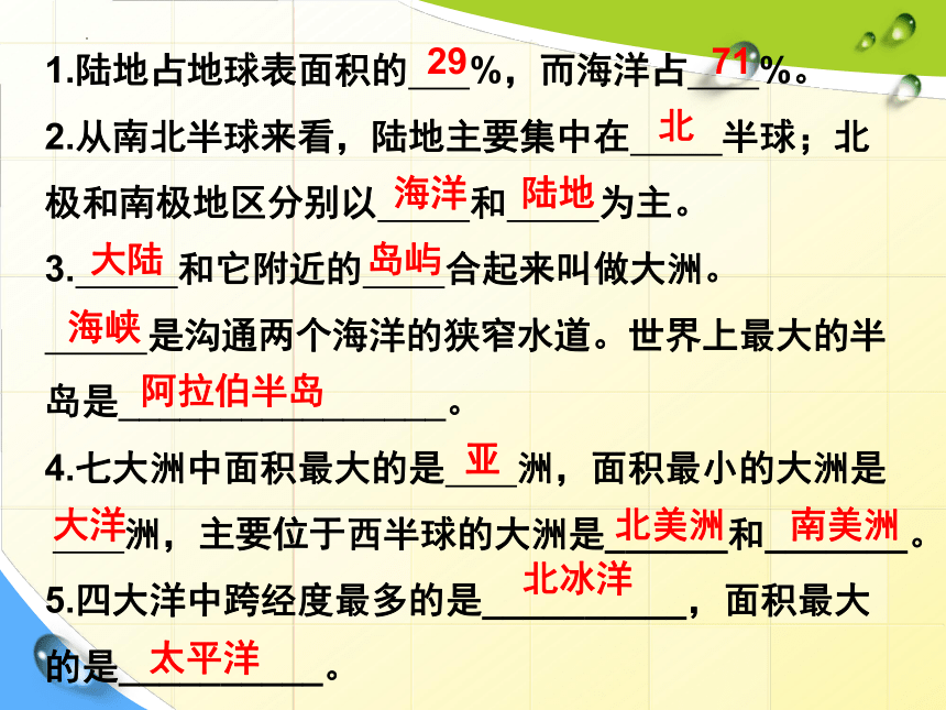 3.1 陆地与海洋的分布 课件(共27张PPT)2023-2024学年七年级地理上学期粤教版