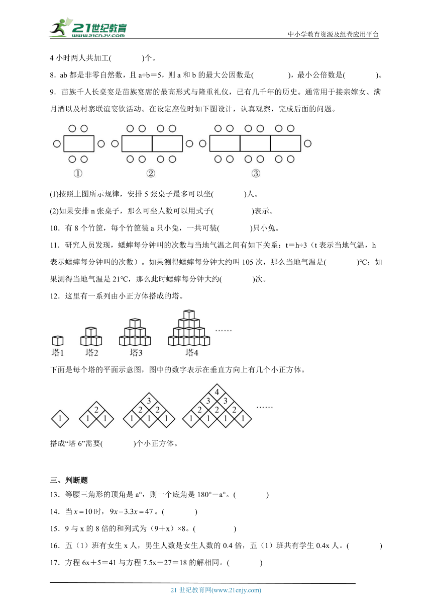 思维拓展 用字母表示数（试题）数学五年级上册苏教版（含答案）
