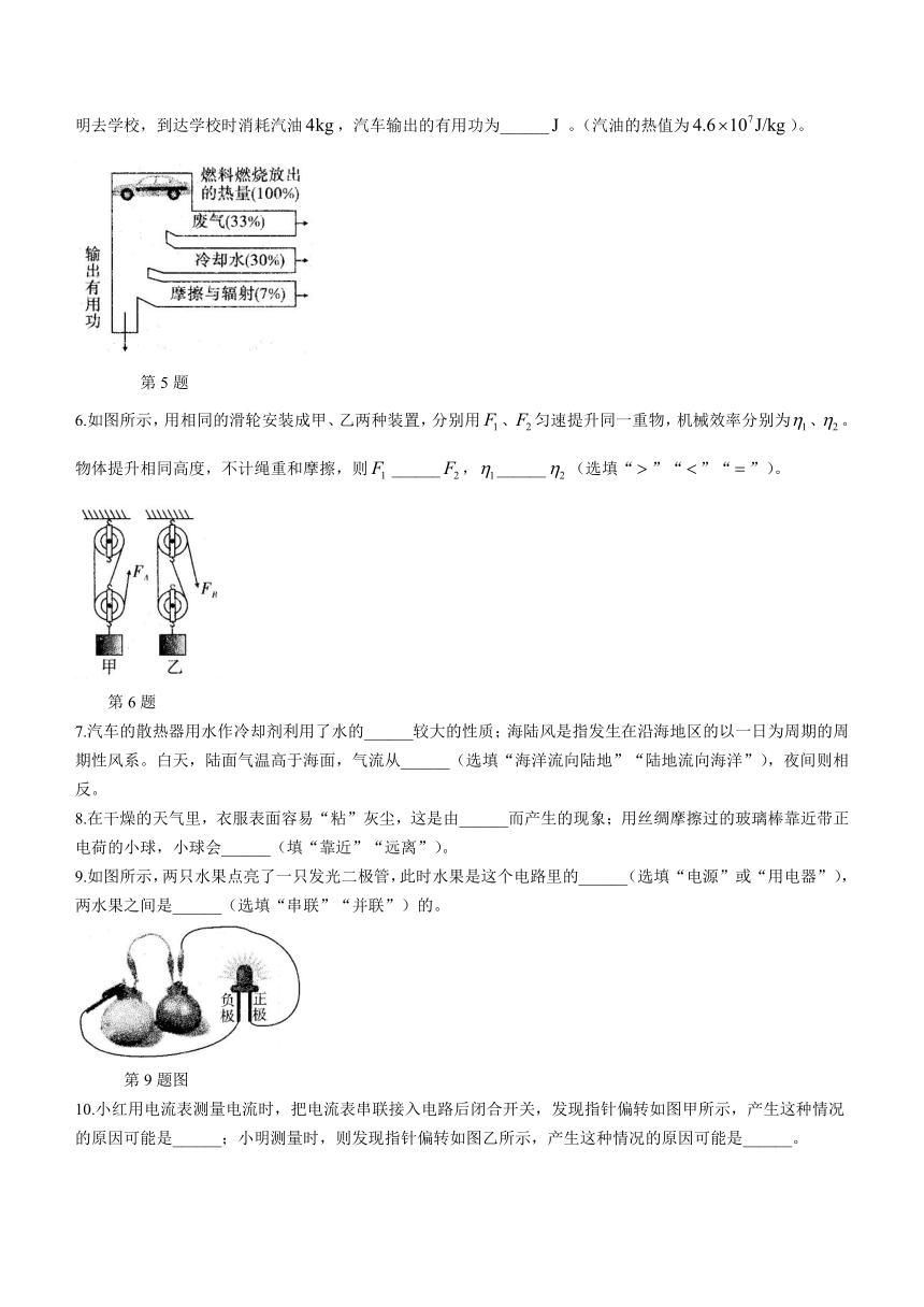 安徽省六安市霍邱县2023-2024学年九年级上学期11月期中物理试题（含答案）