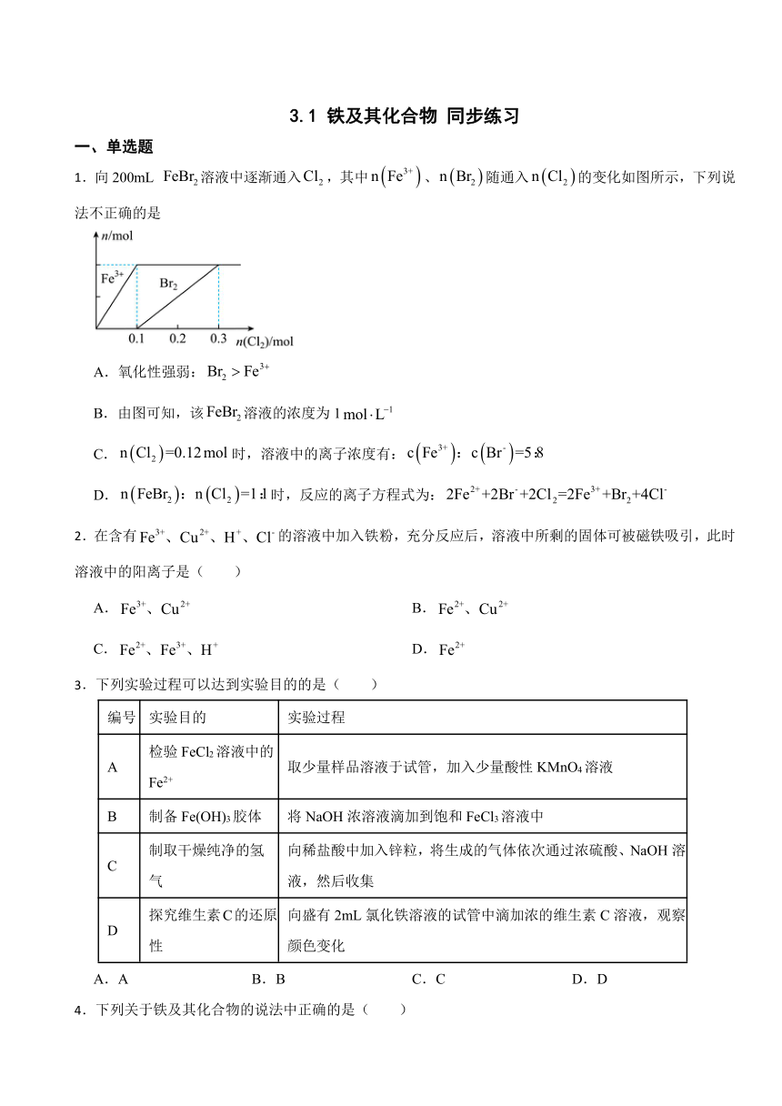 3.1 铁及其化合物 （含解析）同步练习 2023-2024学年高一上学期化学人教版（2019）必修第一册