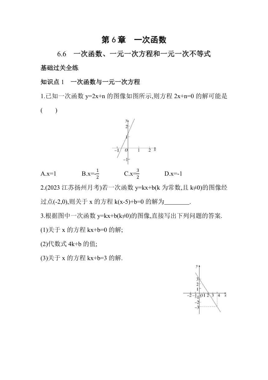 苏科版数学八年级上册6.6 一次函数、一元一次方程和一元一次不等式  素养提升练（含解析）