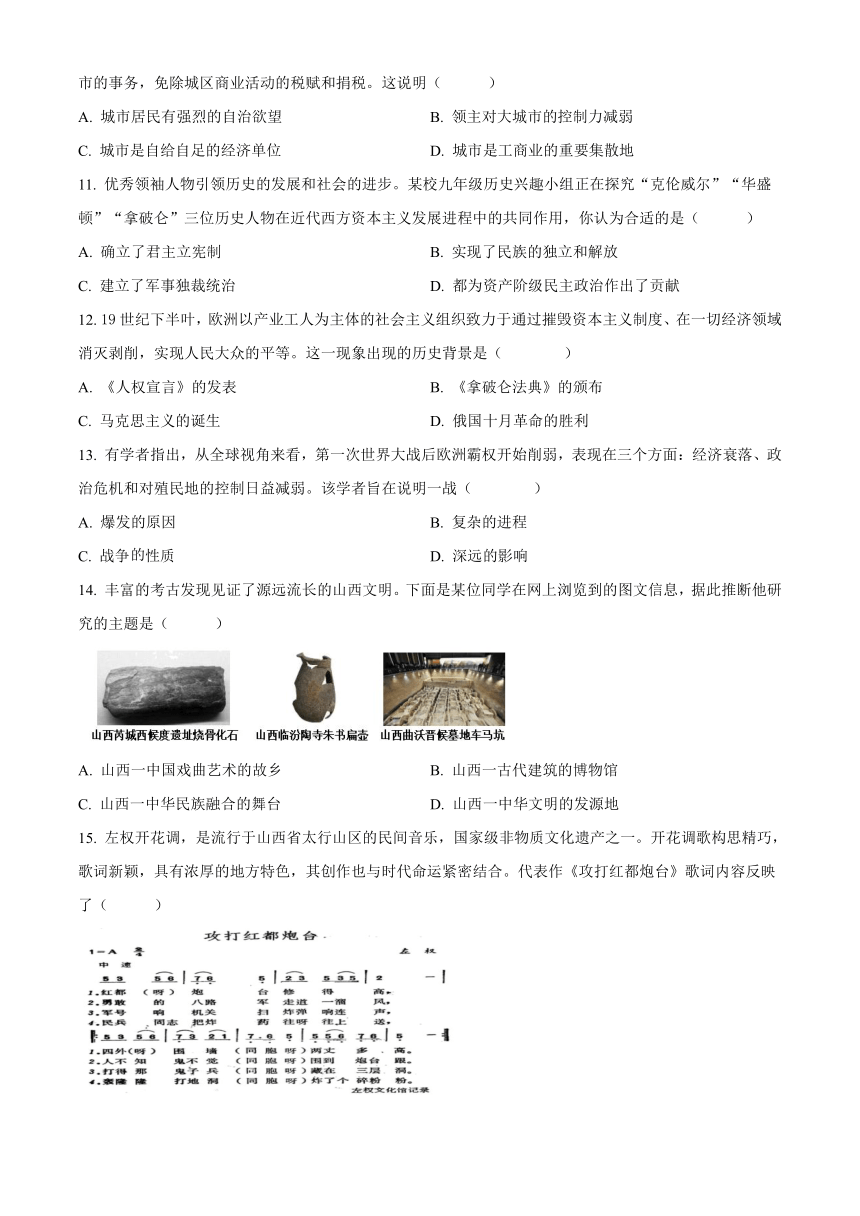 山西省阳泉市第一中学2023-2024学年高一上学期开学摸底考历史试题（原卷版+解析版）