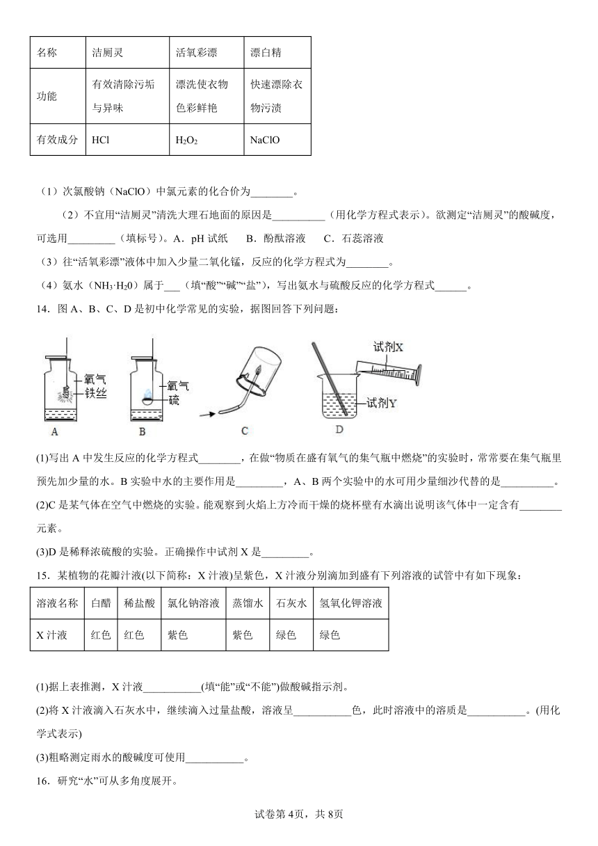 初中化学沪教版（上海）九年级第二学期第五单元 初识酸和碱复习题(含解析）