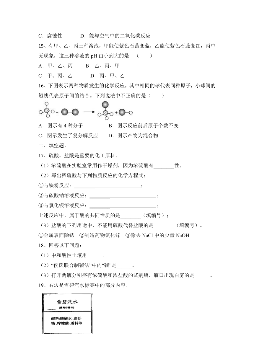 2023—2024学年鲁教版（五四学制）化学九年级全一册第二单元  常见的酸和碱  期末复习基础题（含答案）