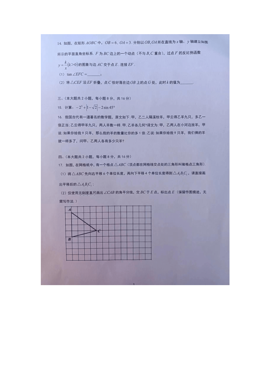2024年安徽省合肥市第四十二中学中考模拟数学试题（图片版无答案）
