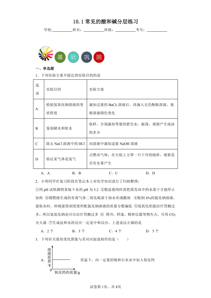 10.1常见的酸和碱分层练习(含解析) 人教版化学九年级下册