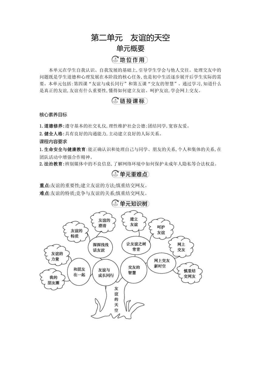 （核心素养目标）第二单元友谊的天空 表格式教案