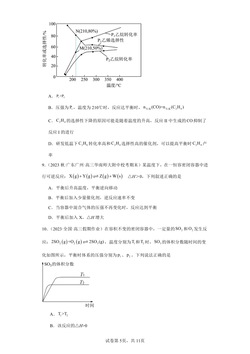 2024届高三新高考化学大一轮专题训练题- -化学平衡（含解析）