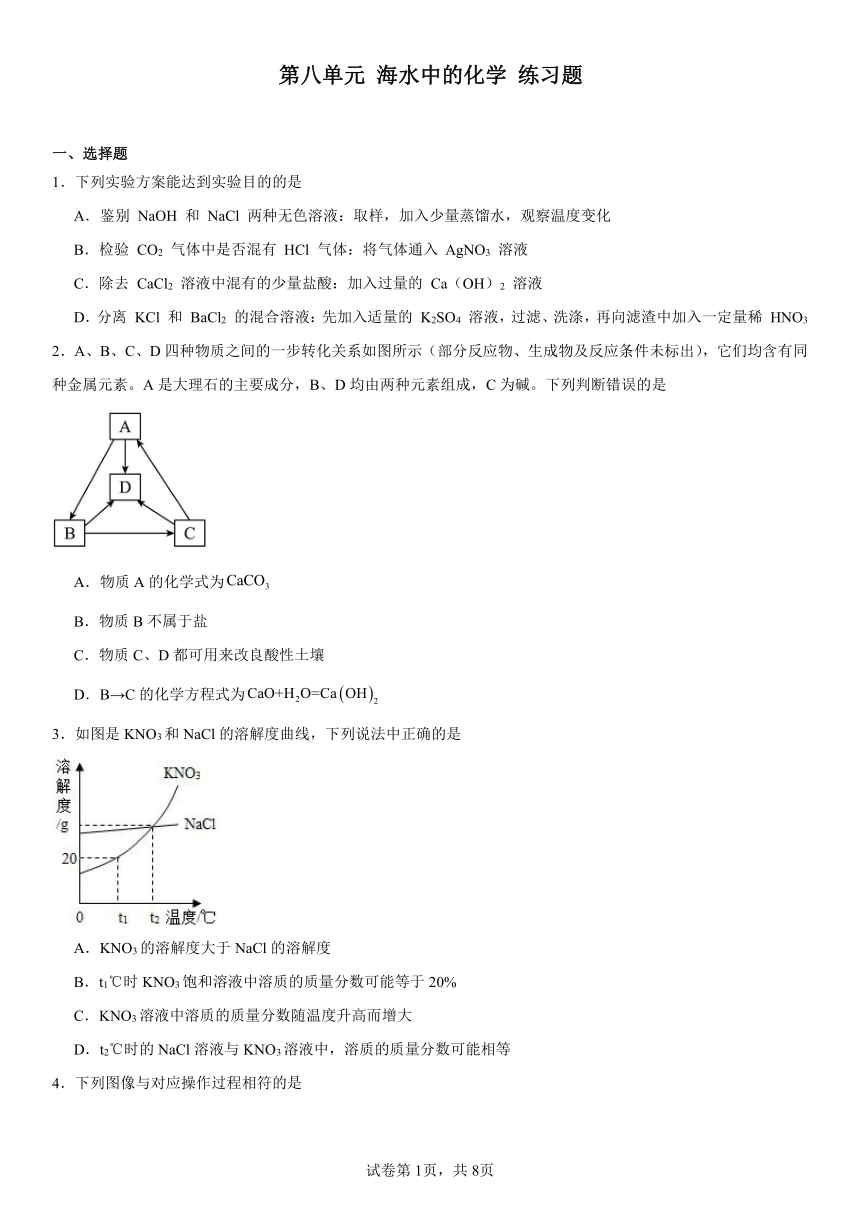 第八单元海水中的化学练习题(含解析) 2023-2024学年九年级化学鲁教版下册