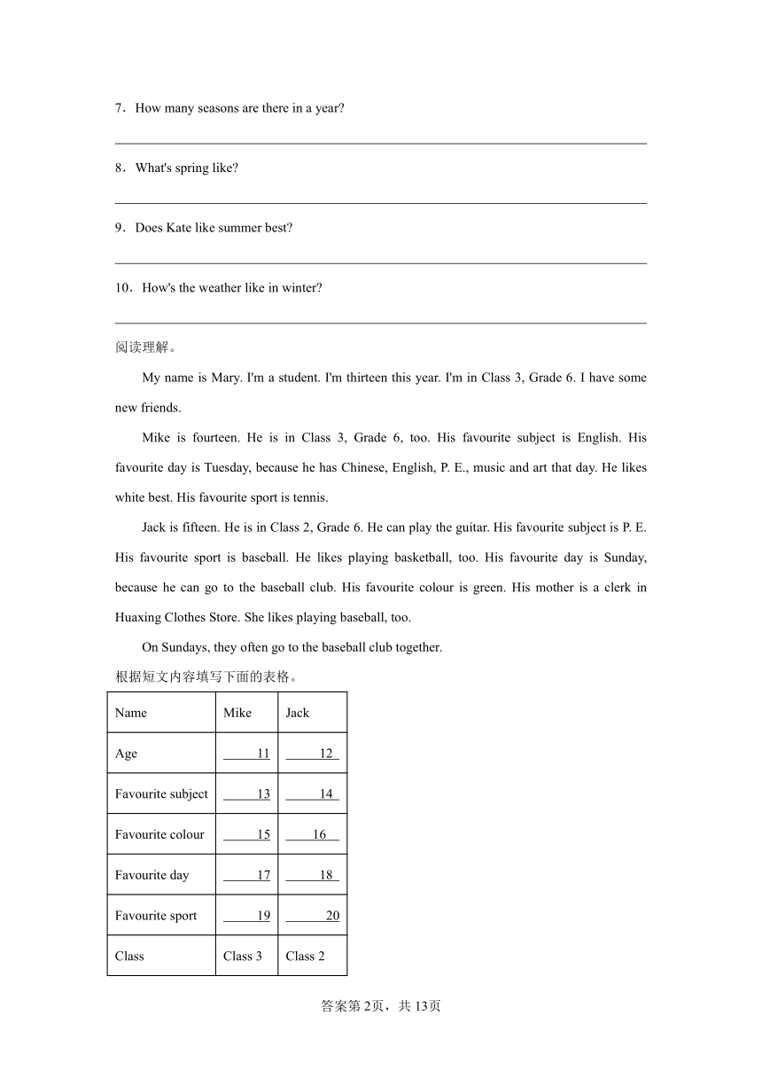 2023年小学英语六年级上册-任务型阅读  提高卷 人教精通版（含答案）