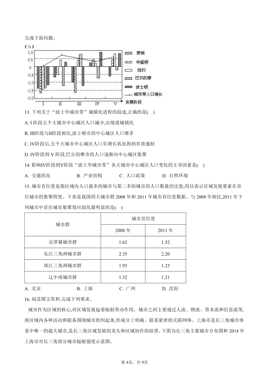 2.1大都市的辐射功能-以我国上海为例-2023-2024学年高二地理湘教版（2019）选择性必修2同步练习（含答案）