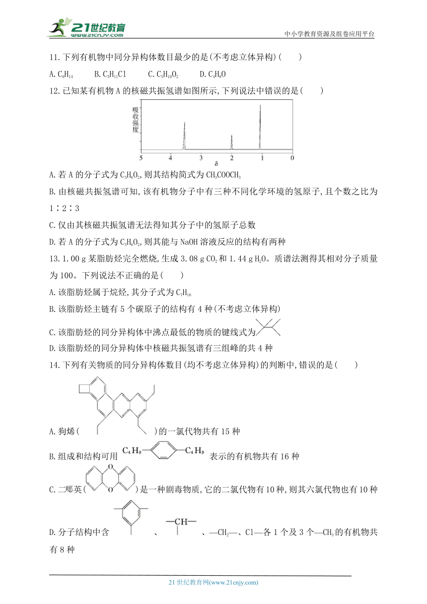 2024人教版高中化学选择性必修3同步练习题--第一章　有机化合物的结构特点与研究方法（含解析）