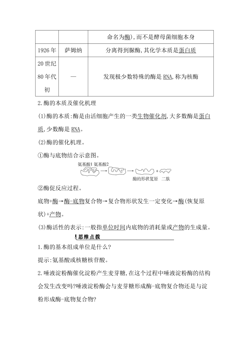 浙科版（2019）生物必修一 第三章第二节课时1　酶的本质、催化机理及特性学案（含解析）