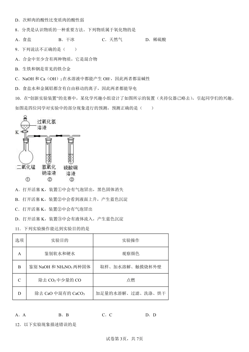 鲁教版 练习题-第七单元 常见的酸和碱（含解析）