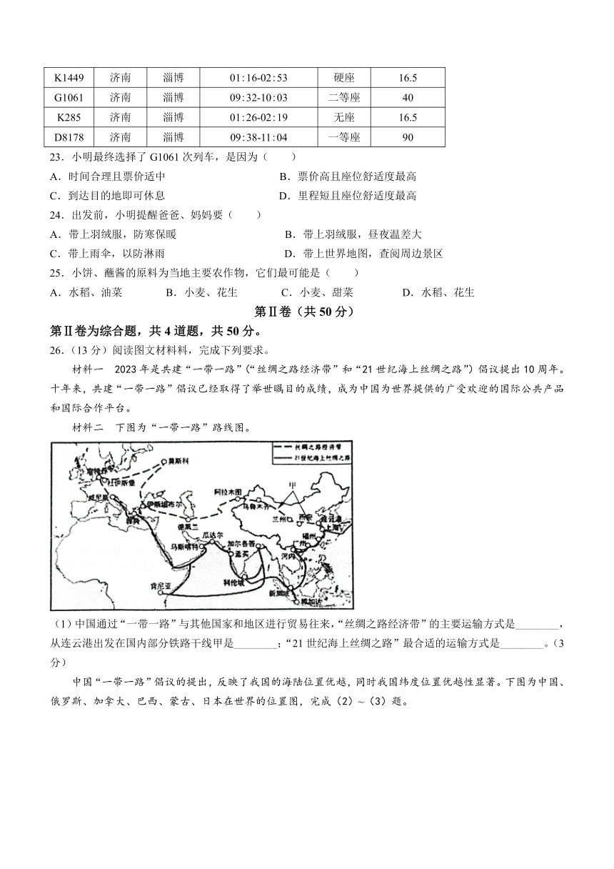 山东省临沂市沂水县2023-2024学年八年级上学期期中地理试题（含答案）