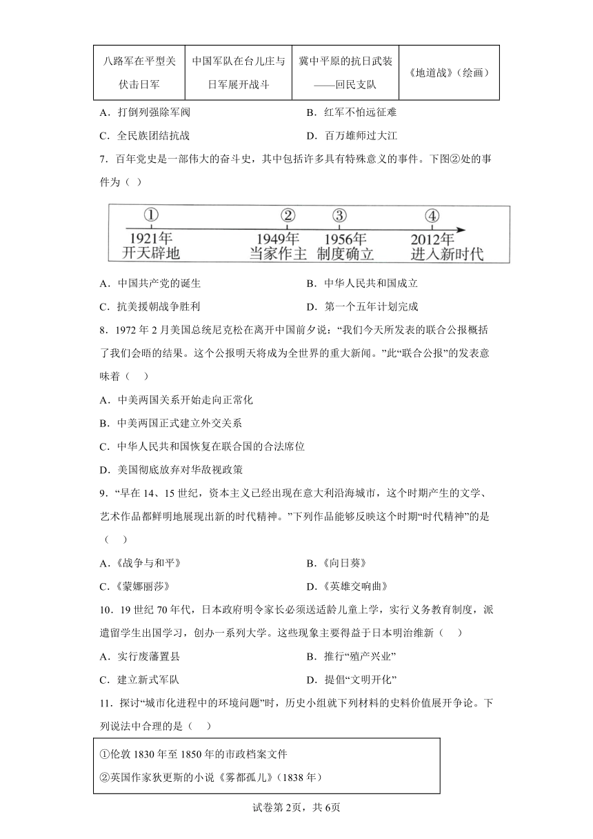 2023年山东省淄博市中考真题历史试题（含解析）