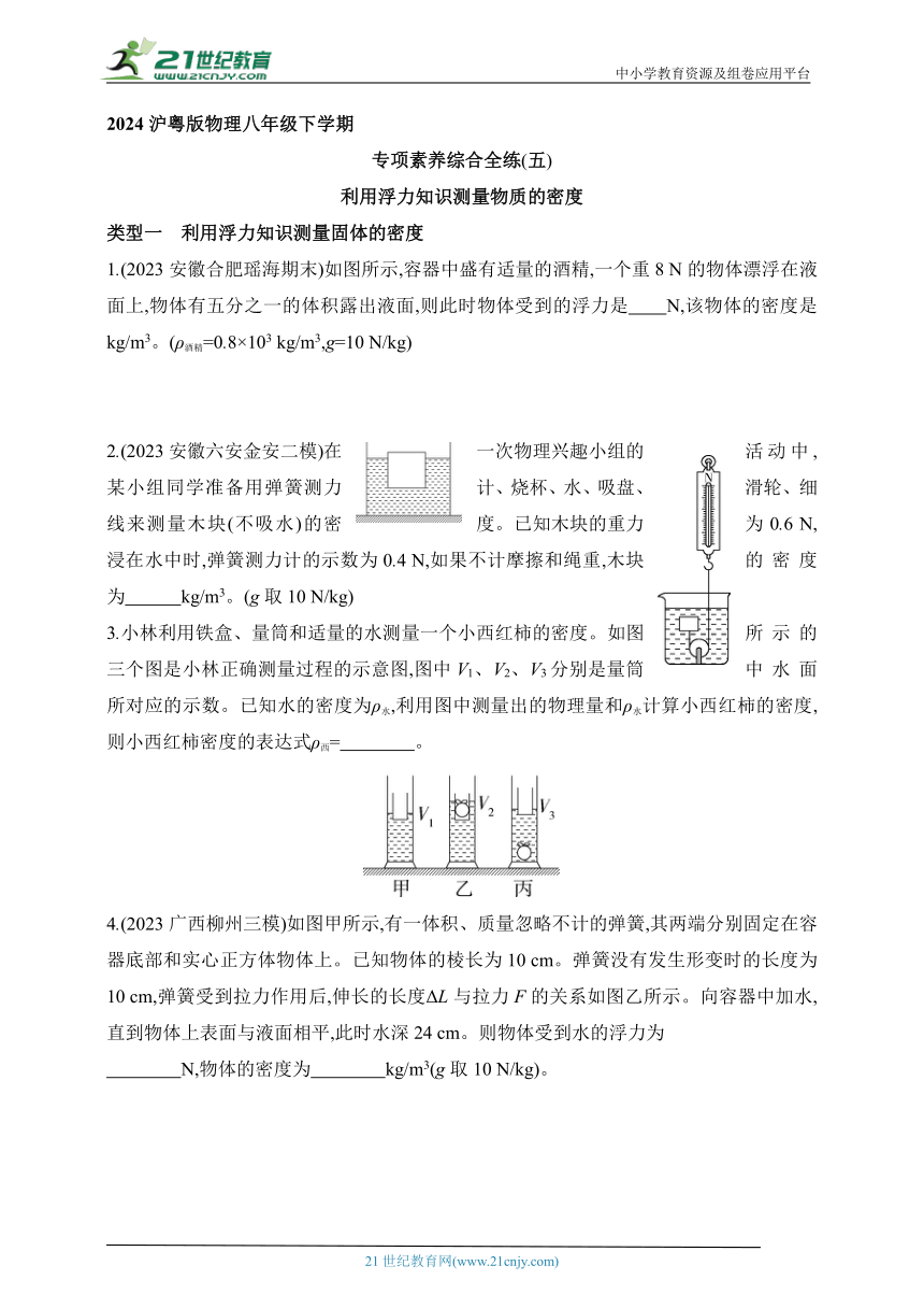 2024沪粤版物理八年级下学期--专项素养综合全练（五）利用浮力知识测量物质的密度（有解析）