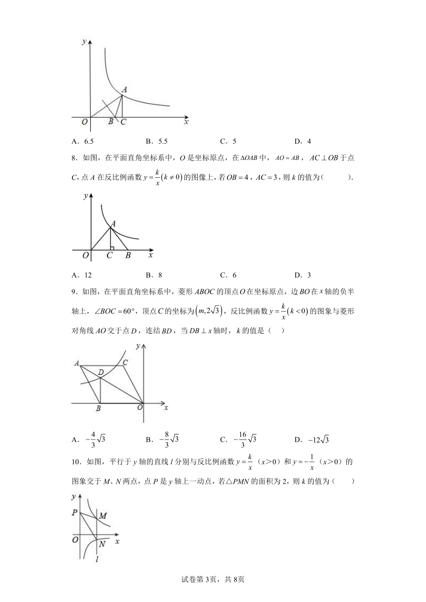 专题26.14反比例函数与几何综合专题 基础篇 专项练习（含解析）2023-2024学年九年级数学下册人教版专项讲练