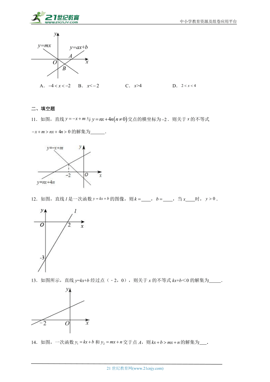 2.5一元一次不等式与一次函数寒假预习作业（含解析）