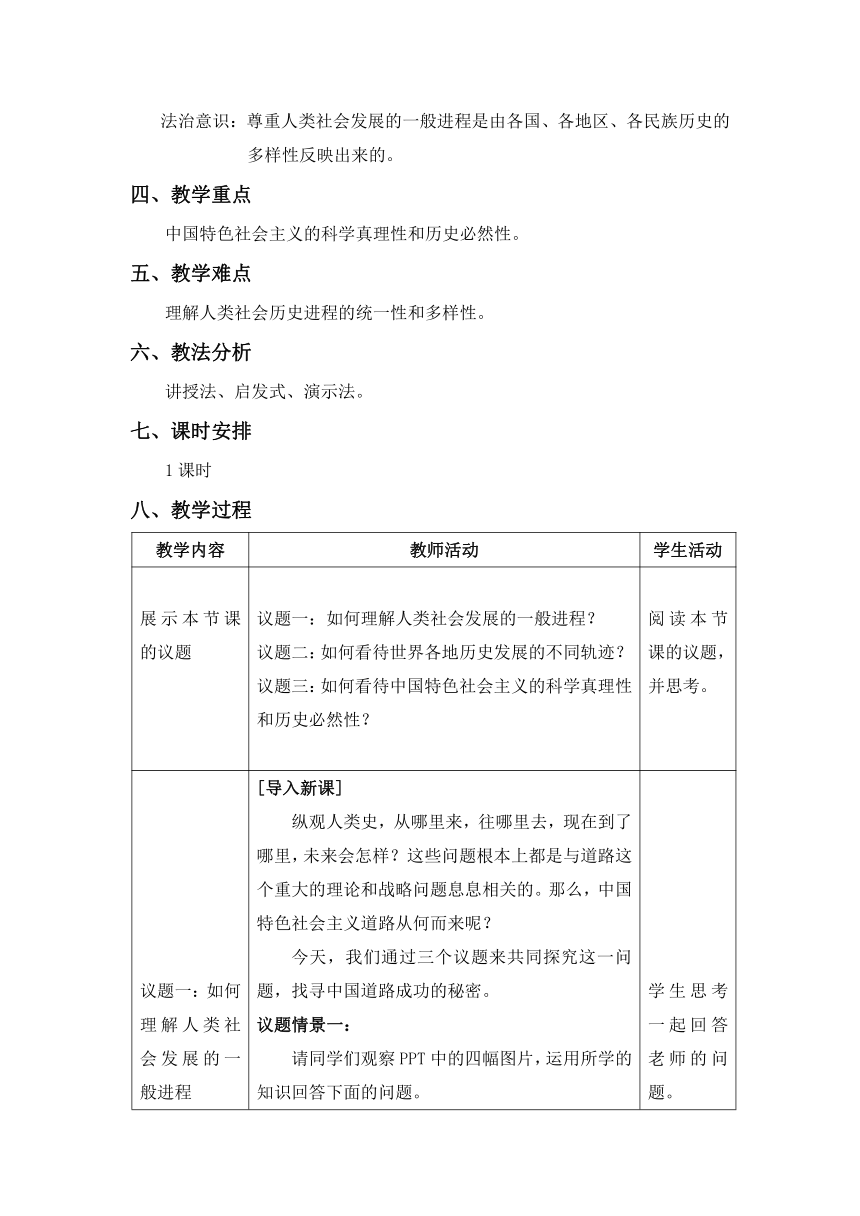 【核心素养目标】综合探究一 回看走过的路 比较别人的路 远眺前行的路 教学设计（表格式）-2023-2024学年高中政治统编版必修1中国特色社会主义