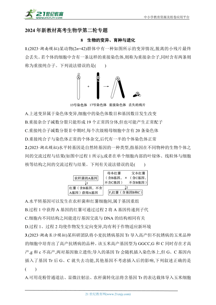 【备考2024】高中生物二轮专题练习  8.生物的变异、育种与进化（含解析）