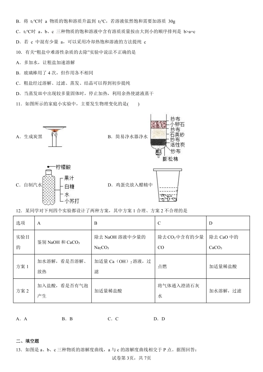 鲁教版 九年级下册 第八单元  海水中的化学 练习(含解析)