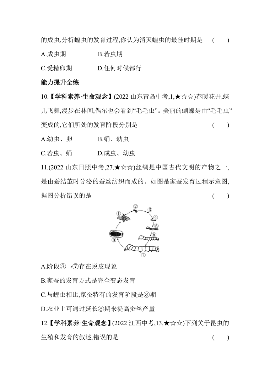 10.2.1昆虫的生殖和发育素养提升练（含解析）北京版生物八年级上册