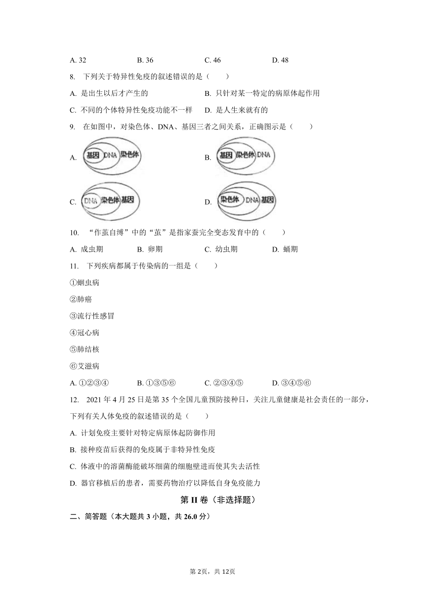 2022-2023学年内蒙古乌海市第二中学八年级（下）开学生物试卷(含解析）