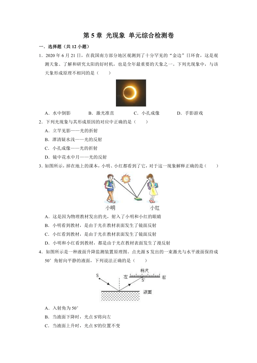 第5章 光现象 单元综合检测卷（含答案） 2023-2024学年北师大版八年级物理上册