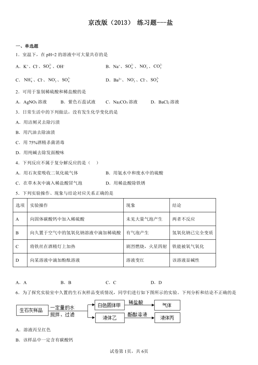 京改版（2013） 练习题---第12章 盐（含解析）