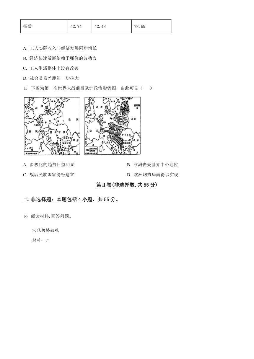 山东省济南市山东省实验中学2024届高三上学期第三次诊断考试历史试题（含解析）