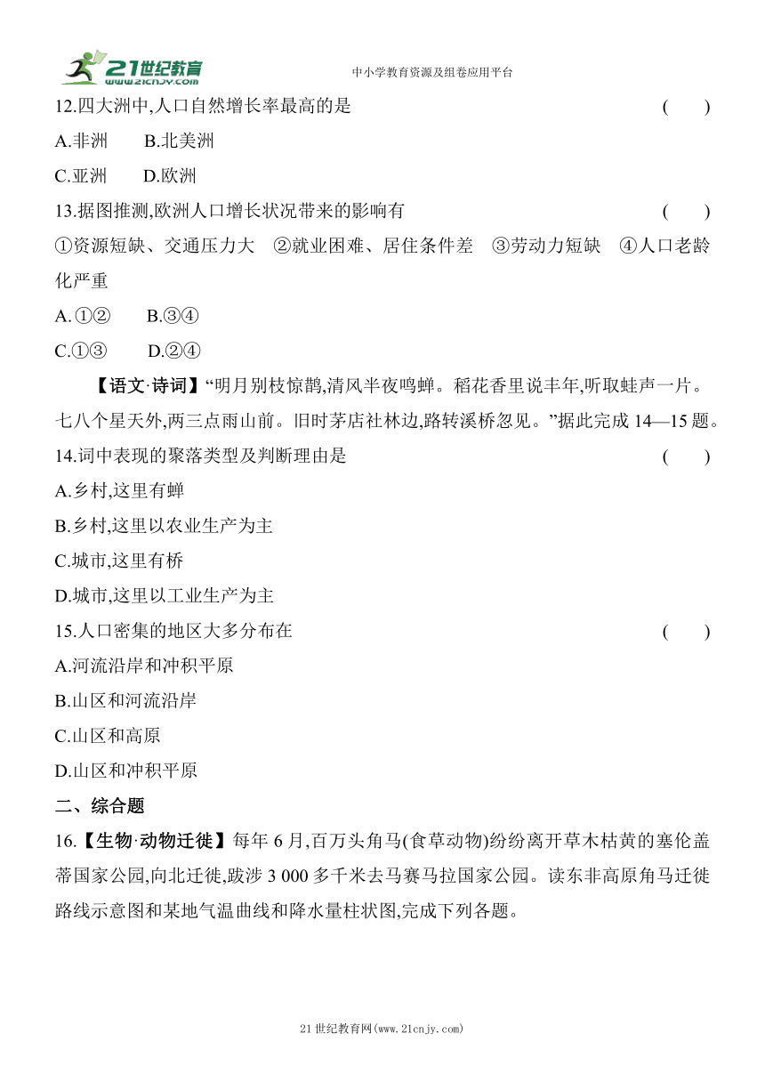 商务星球版地理七年级上册期末复习：专项练习(六) 跨学科专题（含解析）