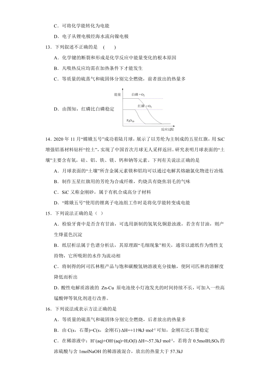 6.1.化学反应与能量变化 （含解析）巩固训练 -2023-2024学年高一下学期化学人教版（2019）必修第二册