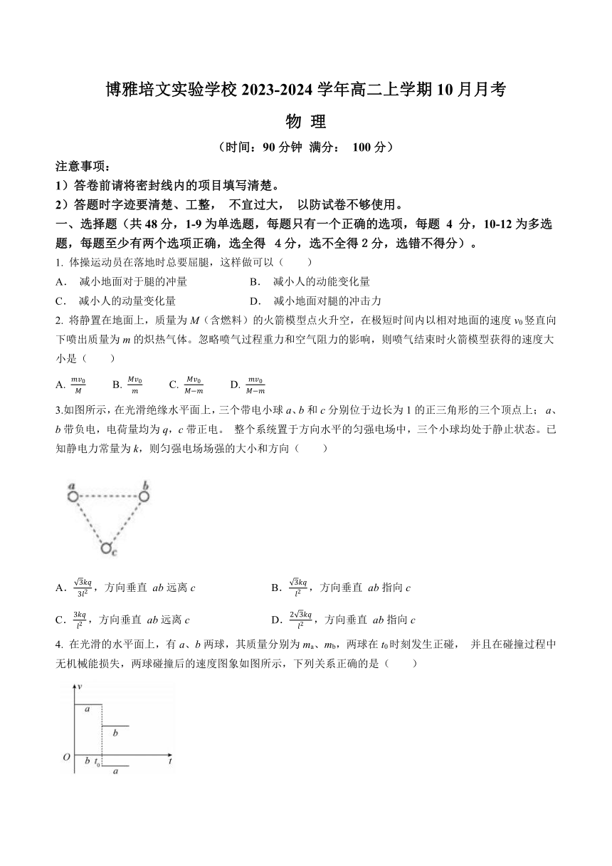 山西省晋中市博雅培文实验学校2023-2024学年高二上学期10月月考物理试题（含解析）