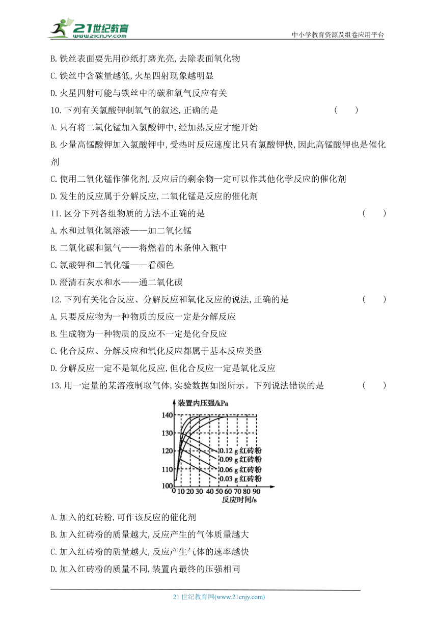 2024人教版九年级化学上学期单元测试卷--第二单元我们周围的空气测试卷(含答案）