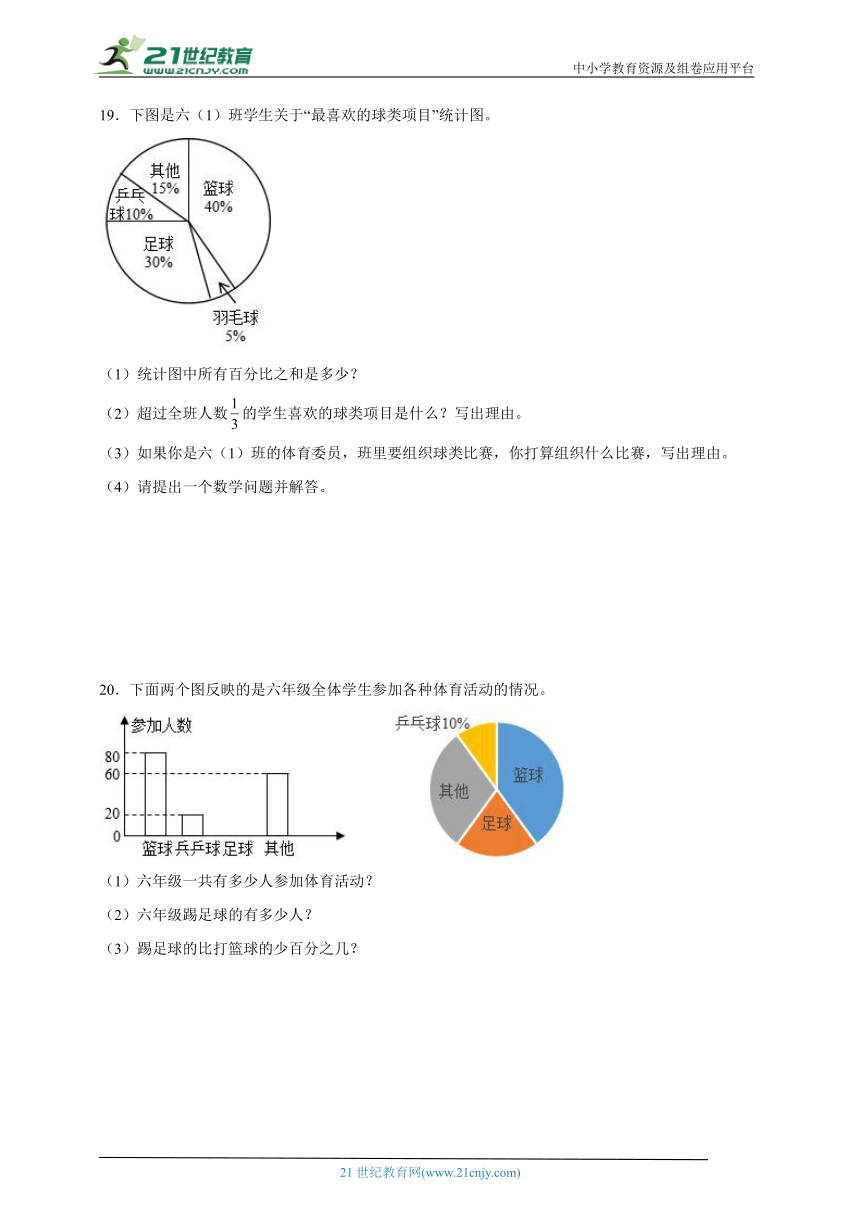 第1单元扇形统计图高频考点检测卷（含答案）数学六年级下册苏教版