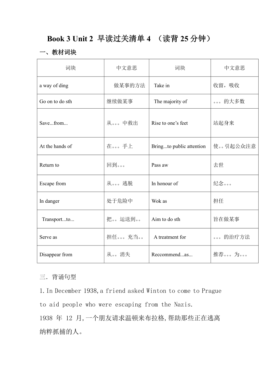 Unit 2 Making a difference早读过关清单+检测3-4