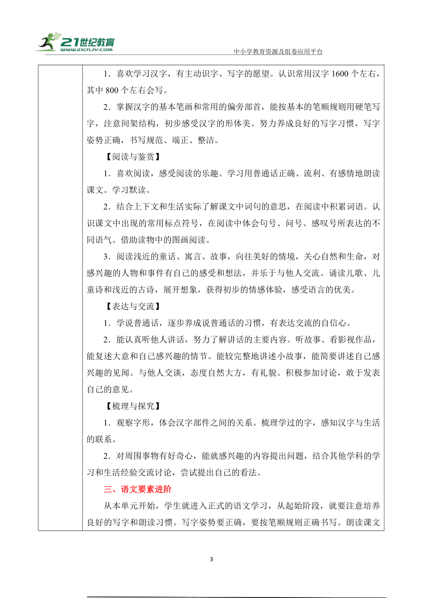 【新课标】统编版语文一上 第1单元 单元解析与规划