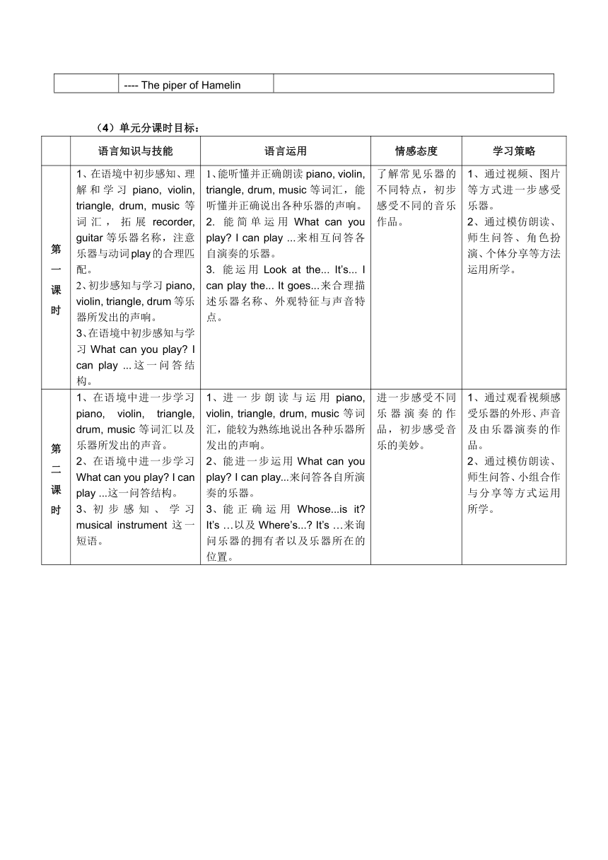 Module 4 More things to learn Unit 1  A Music class Period 4 表格式教案