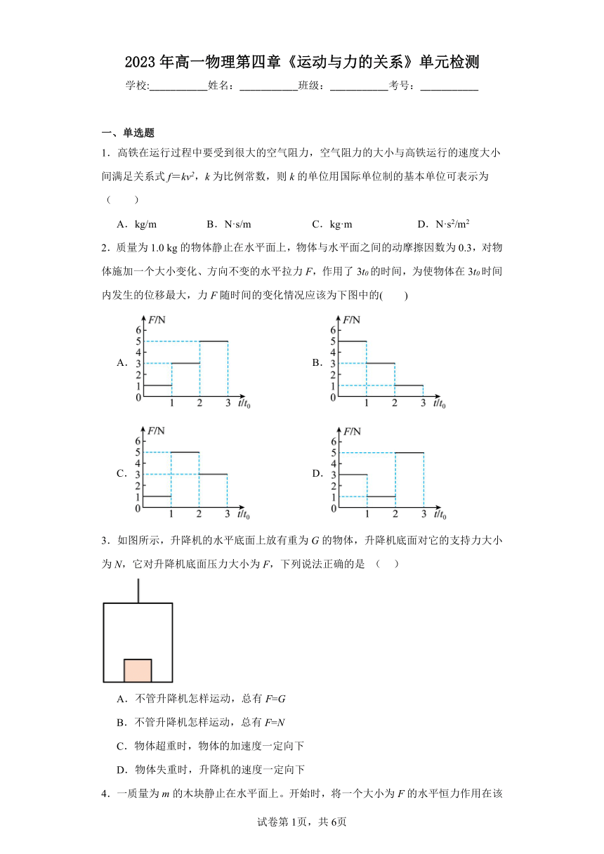 2023年高一物理 第四章 运动与力的关系 单元检测（含答案）